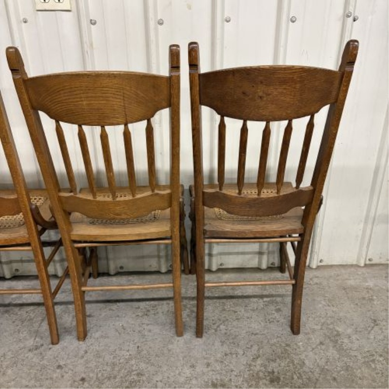 Set of four American Victorian Spindle Back Oak Side Chairs with Cane Seats
