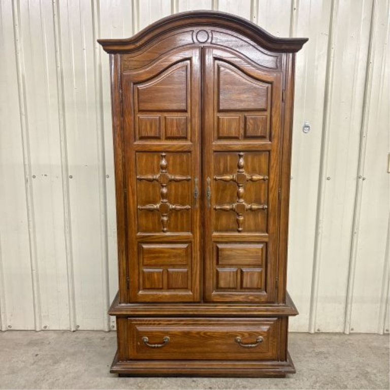 Mid-Century Spanish Revival Oak Two-Piece Armoire