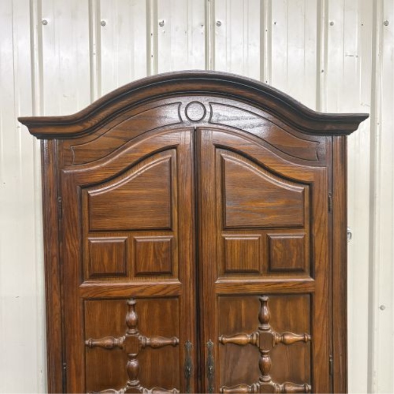 Mid-Century Spanish Revival Oak Two-Piece Armoire