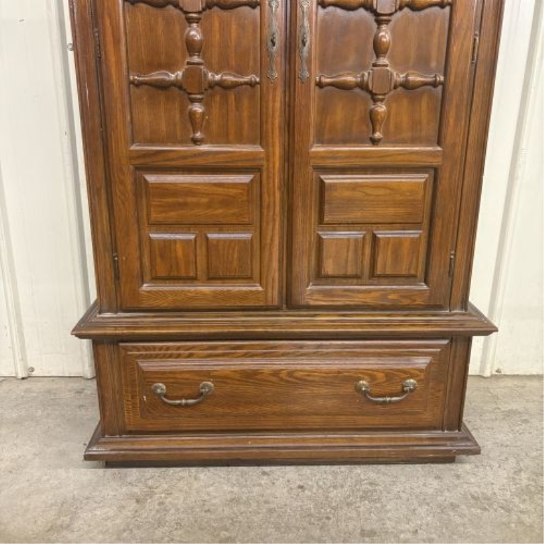 Mid-Century Spanish Revival Oak Two-Piece Armoire