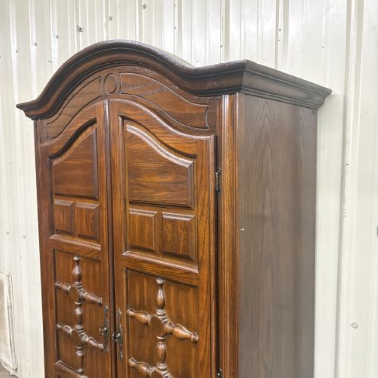 Mid-Century Spanish Revival Oak Two-Piece Armoire