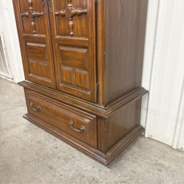 Mid-Century Spanish Revival Oak Two-Piece Armoire