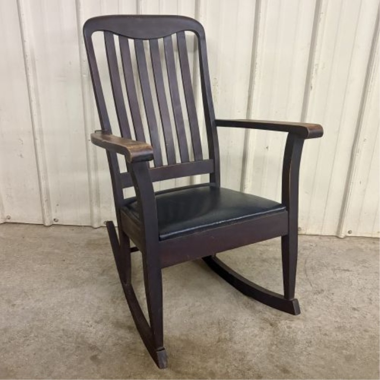 Mission Style Stained Oak Rocking Chair Attributed to Harden