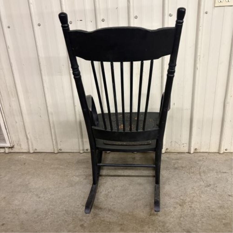 American Black-Painted Press-Back Spindle Rocking Chair