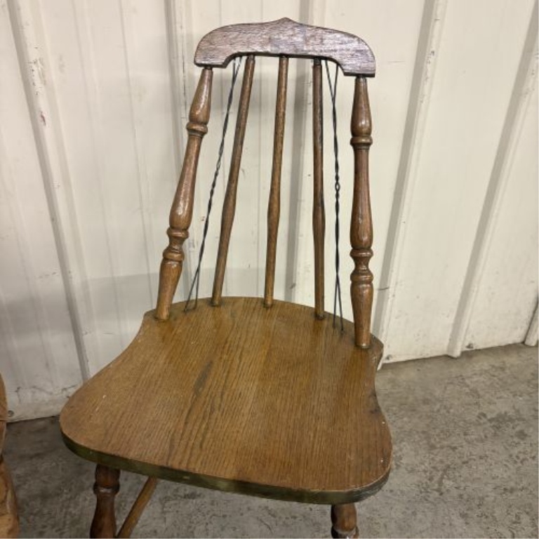 Two American Wooden Chairs including a Victorian Style Caned Rocker and a Press-Back Spindle Chair