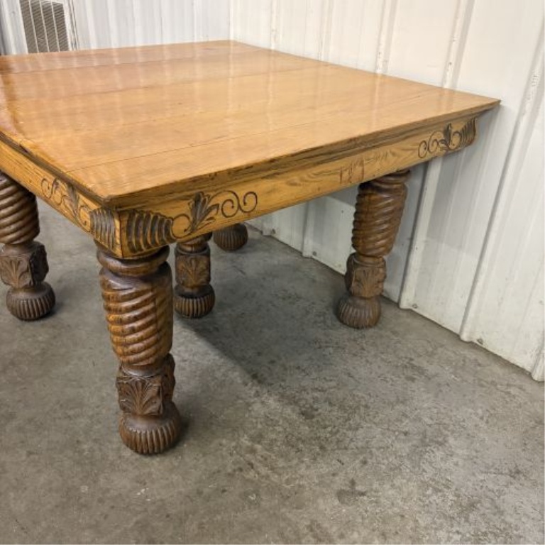 American Victorian Quartersawn Oak Extension Dining Table with Barley Twist Legs