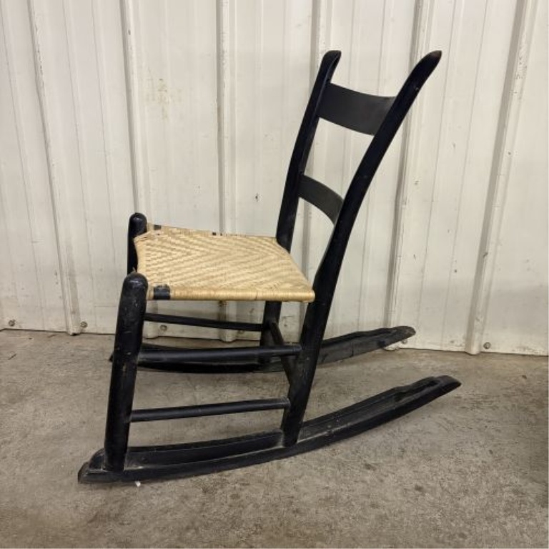 Two Antique American Armless Sewing Rockers in Hitchcock and Colonial Revival Styles