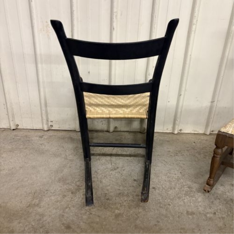 Two Antique American Armless Sewing Rockers in Hitchcock and Colonial Revival Styles