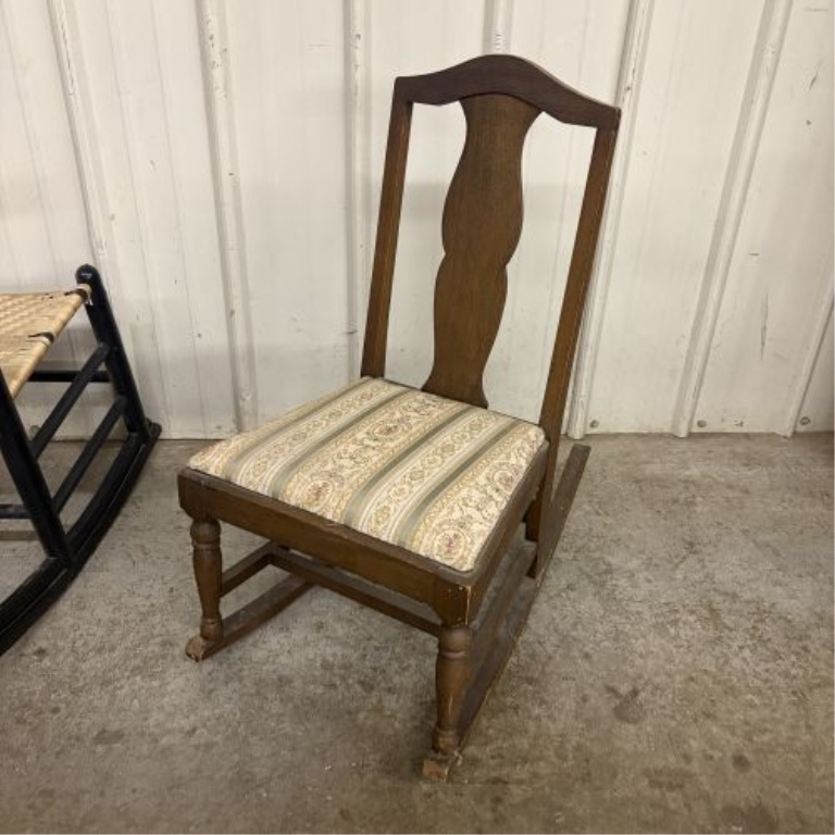 Two Antique American Armless Sewing Rockers in Hitchcock and Colonial Revival Styles