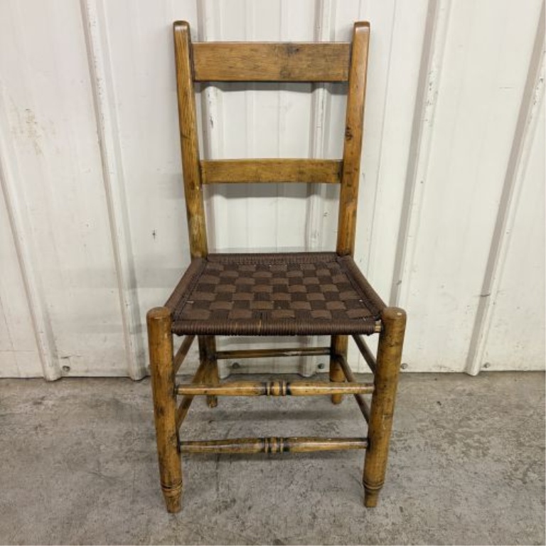 American Country Style Ladder-Back Side Chair with Woven Seat