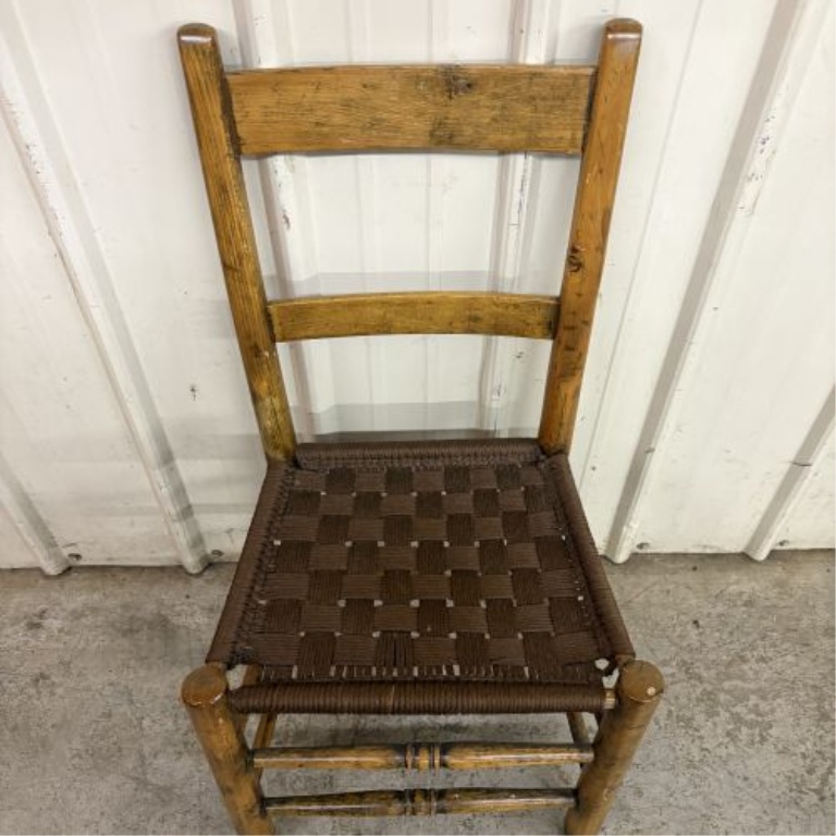 American Country Style Ladder-Back Side Chair with Woven Seat