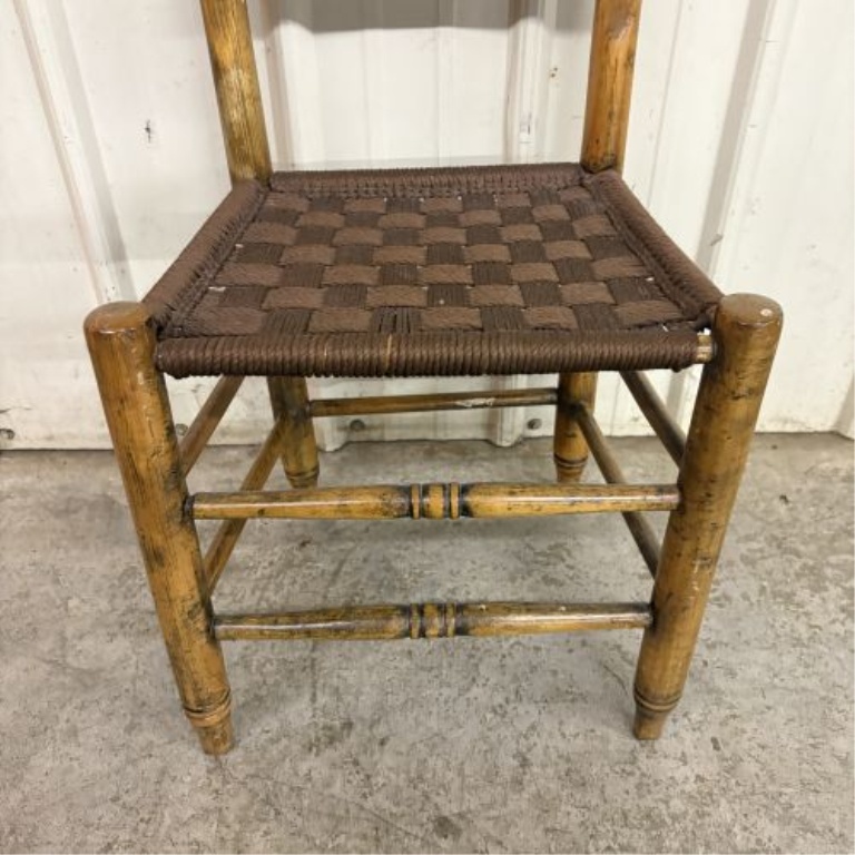 American Country Style Ladder-Back Side Chair with Woven Seat
