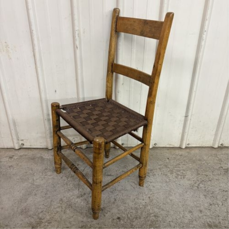 American Country Style Ladder-Back Side Chair with Woven Seat