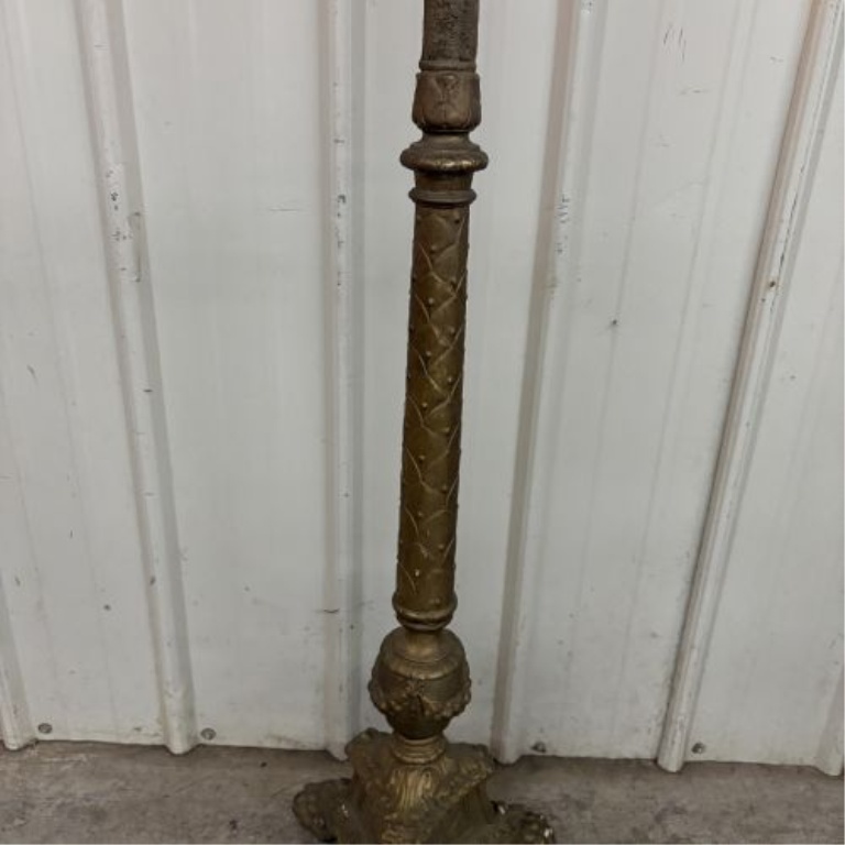 Antique Victorian Style Cast Metal and Amber Slag Glass Street Lamp Floor Lamp