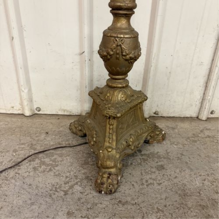 Antique Victorian Style Cast Metal and Amber Slag Glass Street Lamp Floor Lamp