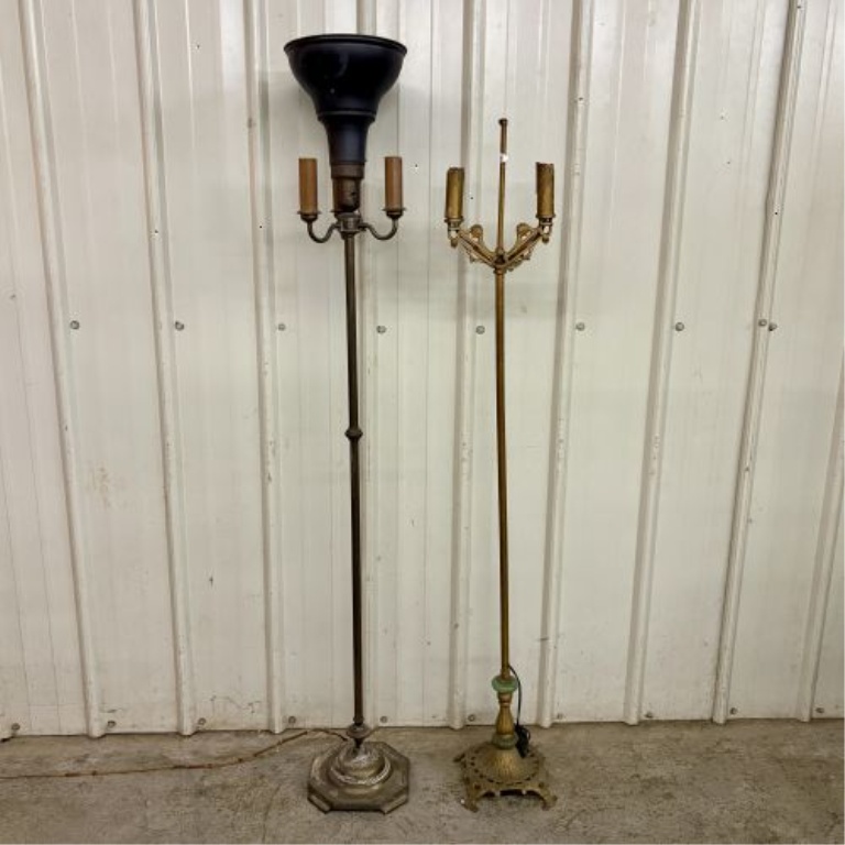 Two Vintage Cast Metal Floor Lamps in Art Deco and Candelabra Styles