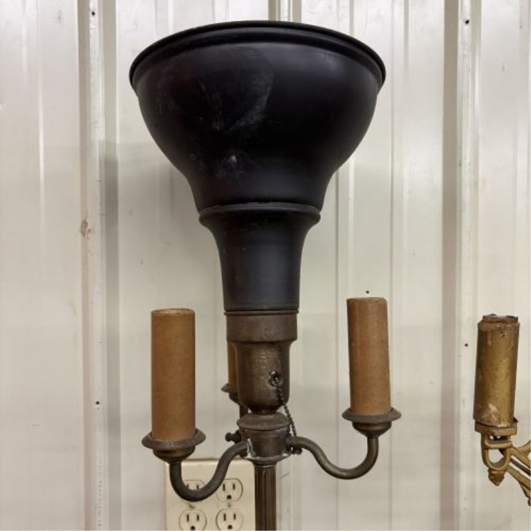 Two Vintage Cast Metal Floor Lamps in Art Deco and Candelabra Styles