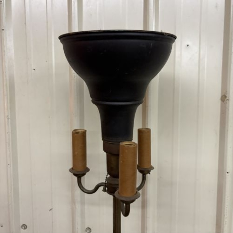 Two Vintage Cast Metal Floor Lamps in Art Deco and Candelabra Styles