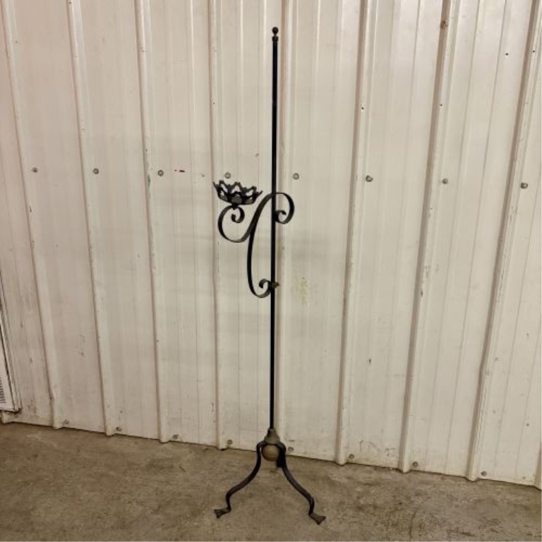 Vintage Wrought Iron Adjustable Floor Standing Candle Holder with Brass Accents
