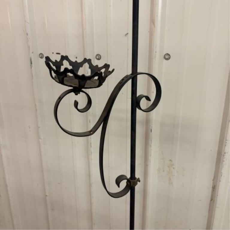 Vintage Wrought Iron Adjustable Floor Standing Candle Holder with Brass Accents