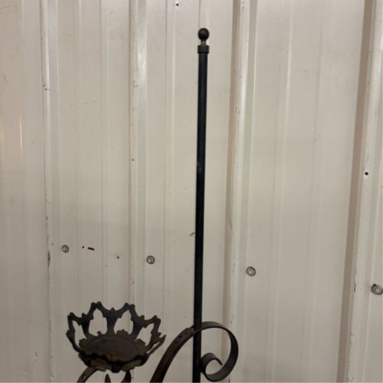 Vintage Wrought Iron Adjustable Floor Standing Candle Holder with Brass Accents