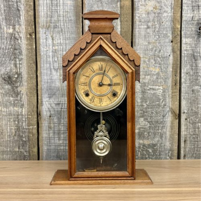 Antique Wood Chapel Style Mantel Clock Attributed to Waterbury Clock Co.