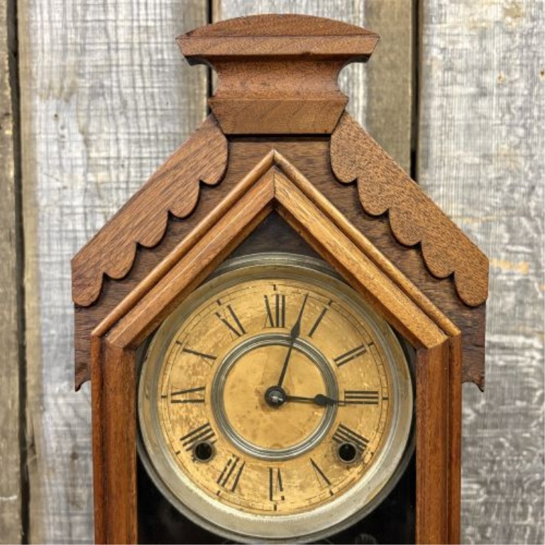 Antique Wood Chapel Style Mantel Clock Attributed to Waterbury Clock Co.
