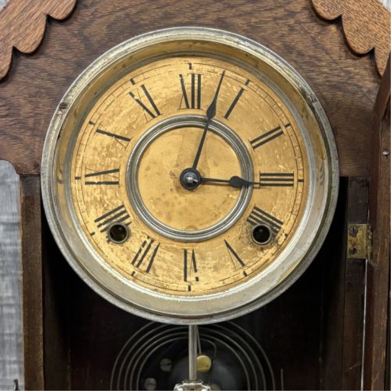 Antique Wood Chapel Style Mantel Clock Attributed to Waterbury Clock Co.