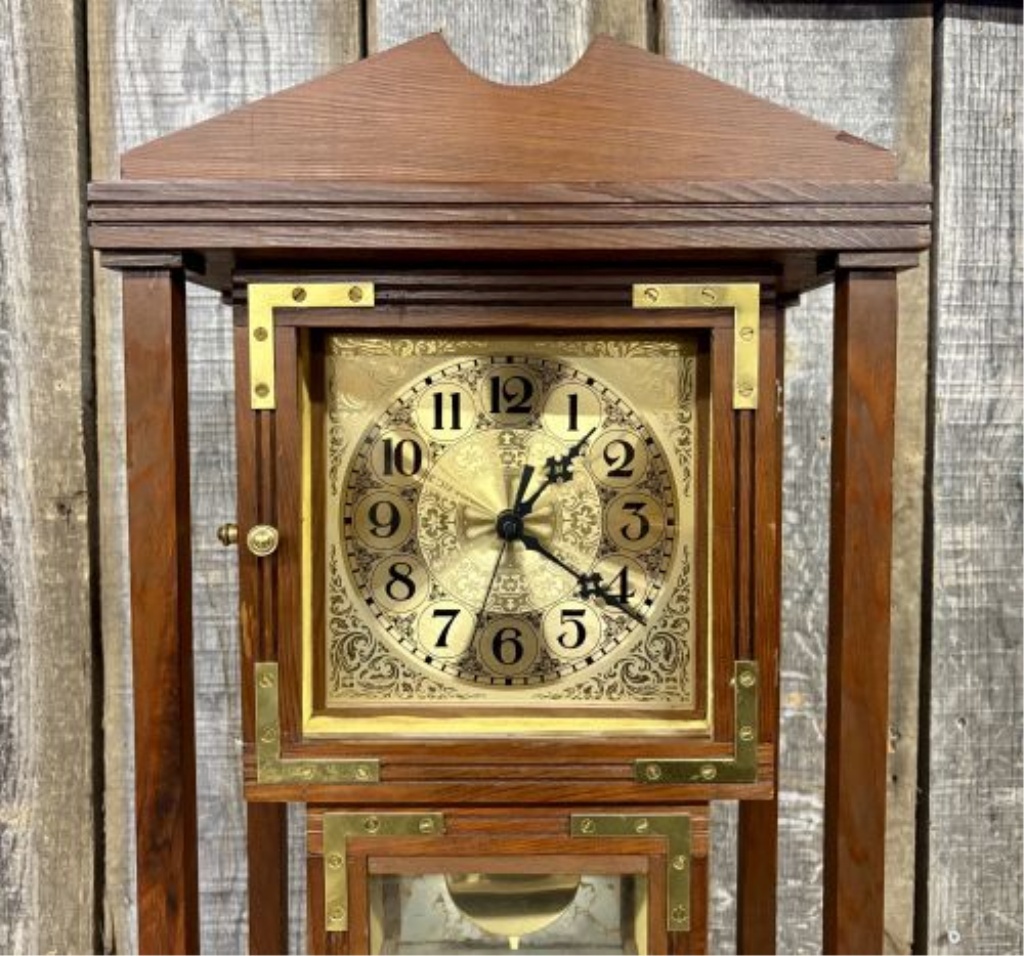 Campaign Style Wood Triple Decker Quartz Mantel Clock with Pendulum