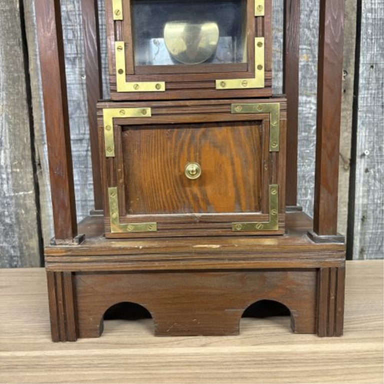Campaign Style Wood Triple Decker Quartz Mantel Clock with Pendulum