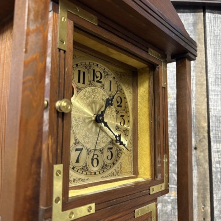 Campaign Style Wood Triple Decker Quartz Mantel Clock with Pendulum
