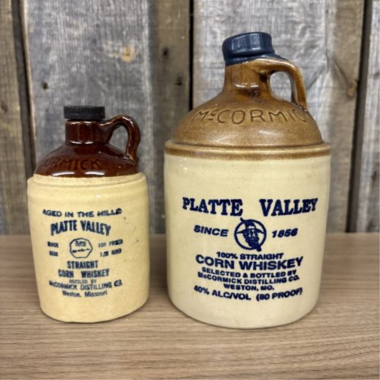 Two McCormick Platte Valley Straight Corn Whiskey Stoneware Jugs
