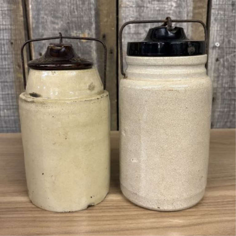 A Pair of Antique American Stoneware Canning Jars including The Weir Patent March 1 1892