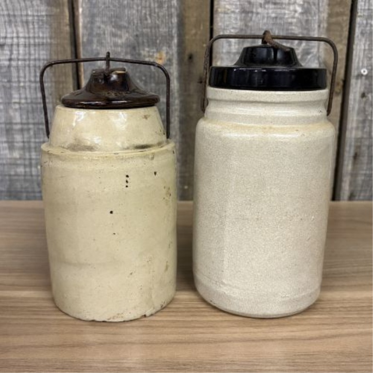 A Pair of Antique American Stoneware Canning Jars including The Weir Patent March 1 1892