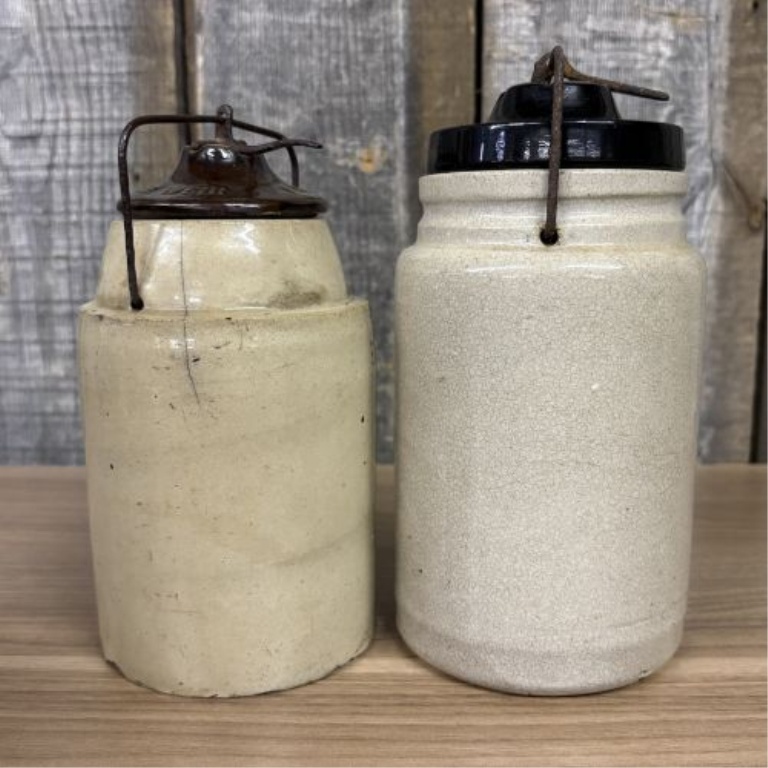 A Pair of Antique American Stoneware Canning Jars including The Weir Patent March 1 1892