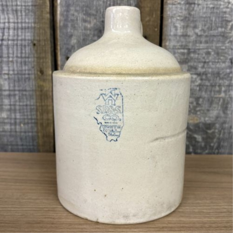 S.P. & S. Co. White Hall Illinois One Gallon Stoneware Shoulder Jug