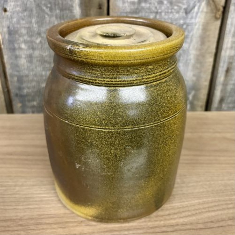 American 19th Century Salt-Glazed Stoneware Storage Jar with Lid