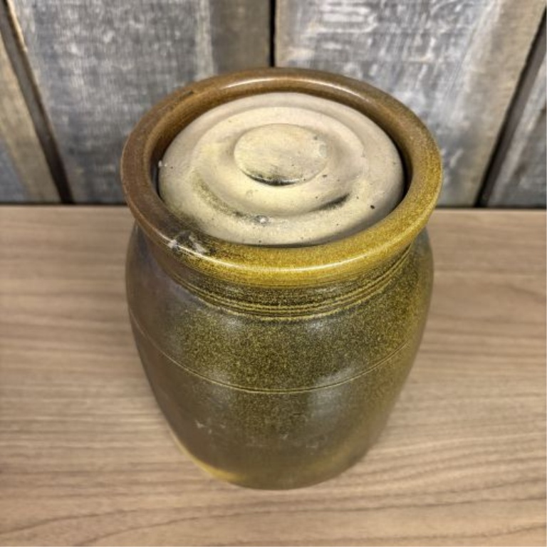 American 19th Century Salt-Glazed Stoneware Storage Jar with Lid