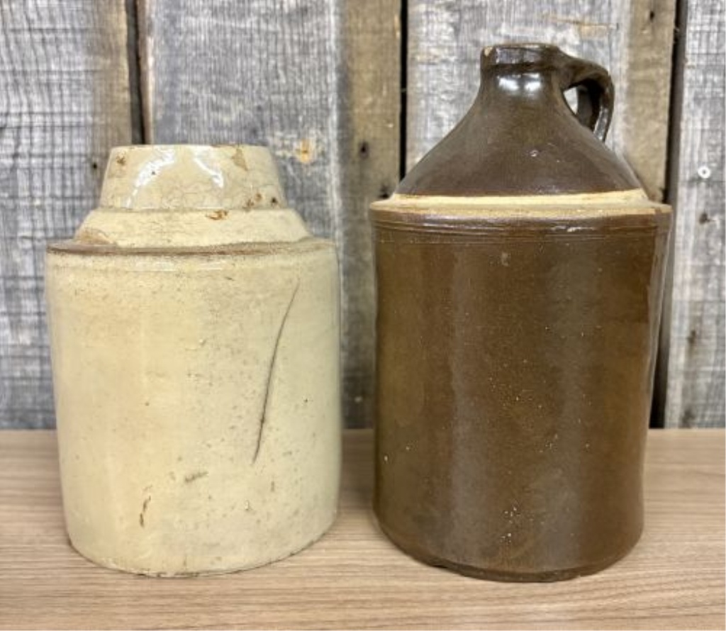 Two Antique Cylindrical Stoneware Vessels