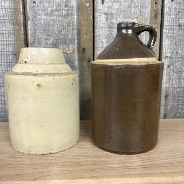 Two Antique Cylindrical Stoneware Vessels