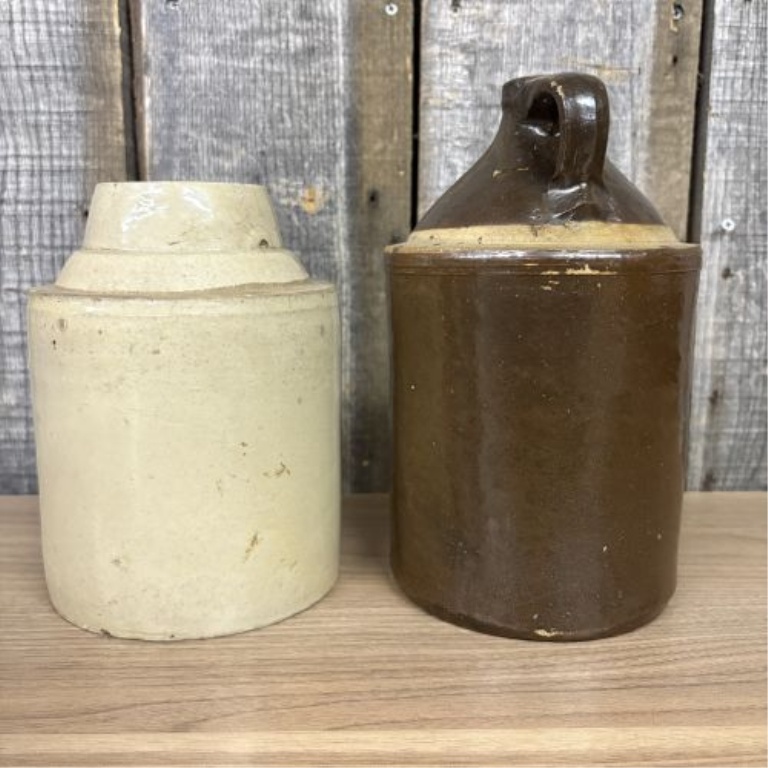 Two Antique Cylindrical Stoneware Vessels