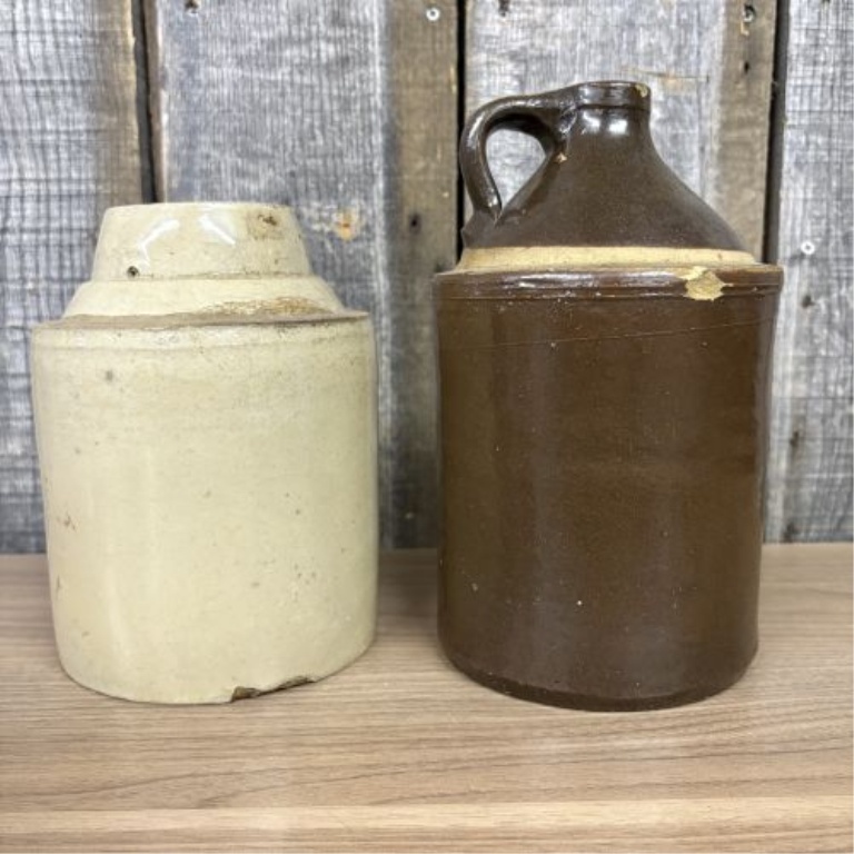 Two Antique Cylindrical Stoneware Vessels