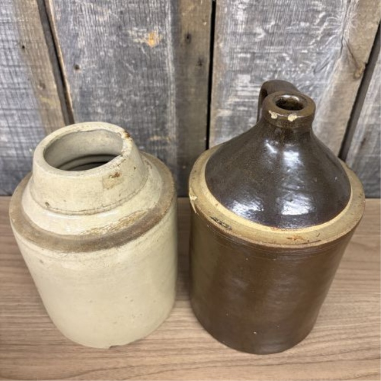 Two Antique Cylindrical Stoneware Vessels