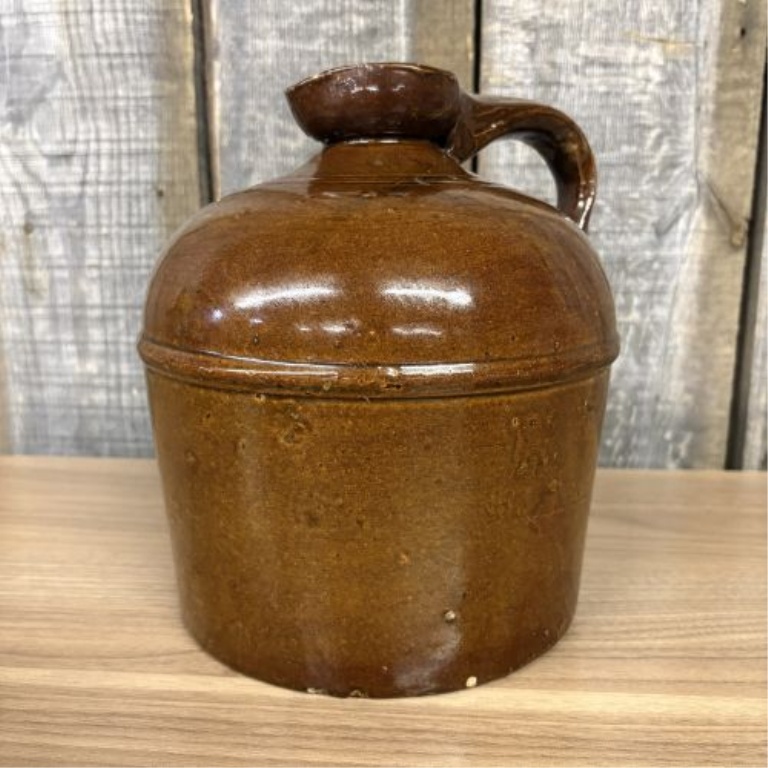 Antique Brown Slip Glazed Stoneware Jug with Pancake Spout