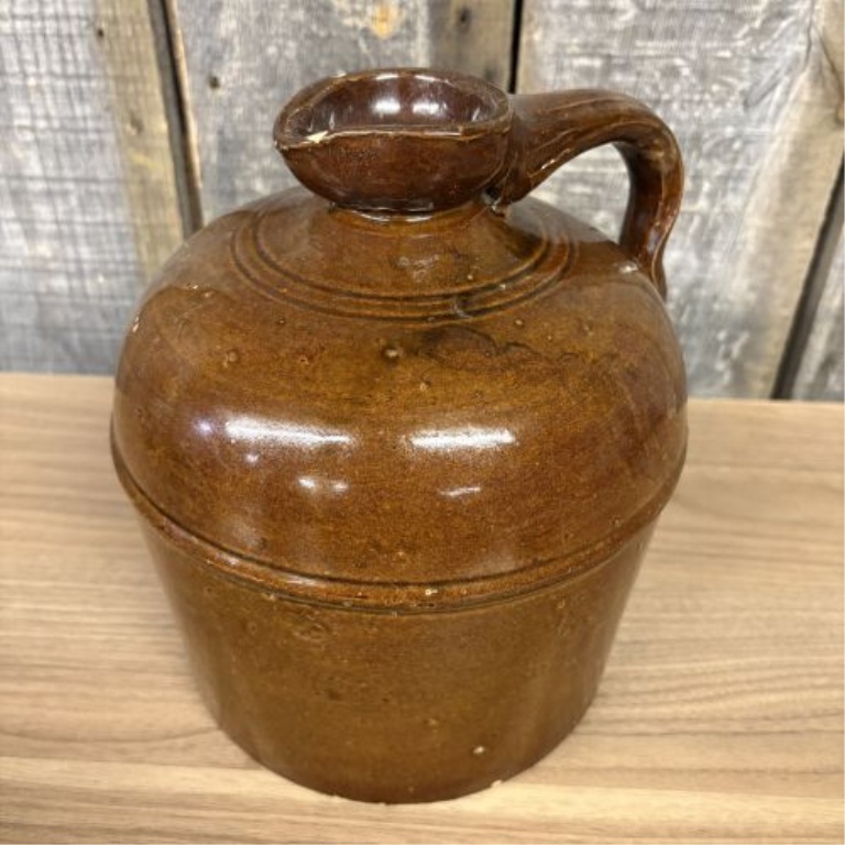 Antique Brown Slip Glazed Stoneware Jug with Pancake Spout
