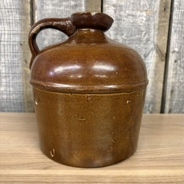 Antique Brown Slip Glazed Stoneware Jug with Pancake Spout