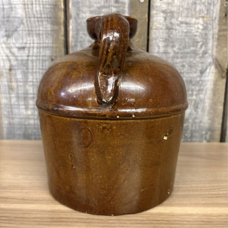 Antique Brown Slip Glazed Stoneware Jug with Pancake Spout