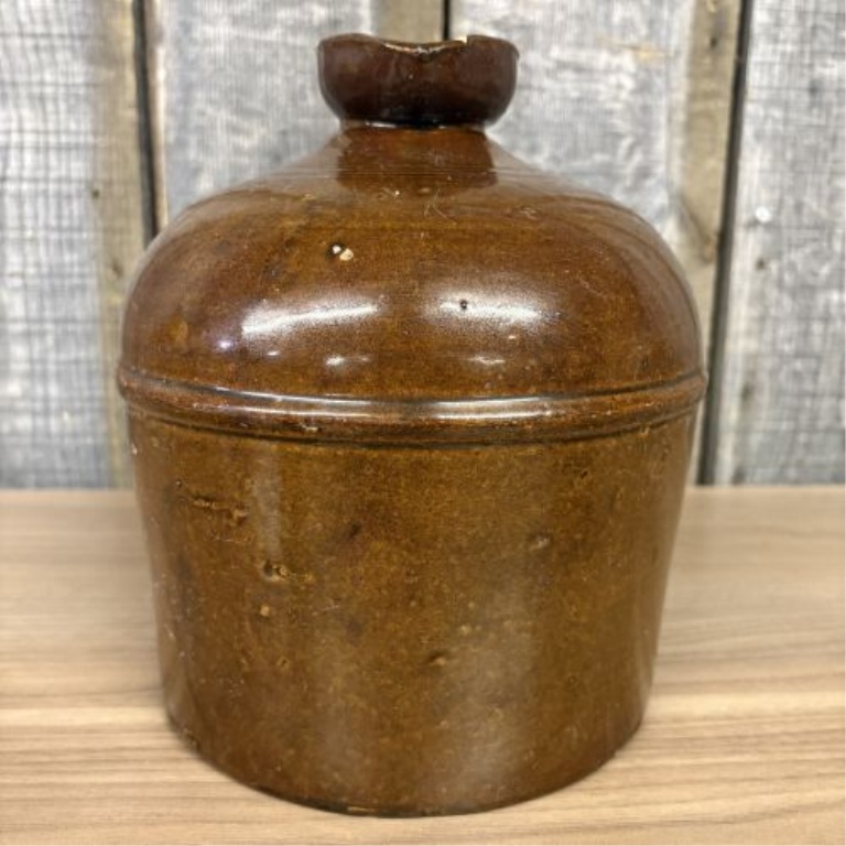 Antique Brown Slip Glazed Stoneware Jug with Pancake Spout