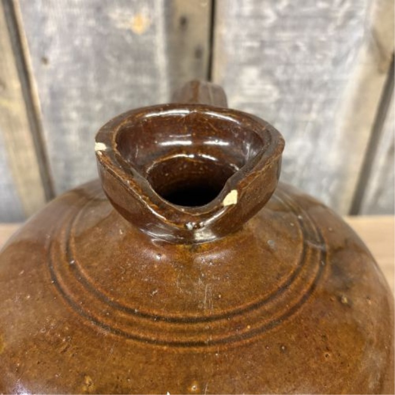 Antique Brown Slip Glazed Stoneware Jug with Pancake Spout