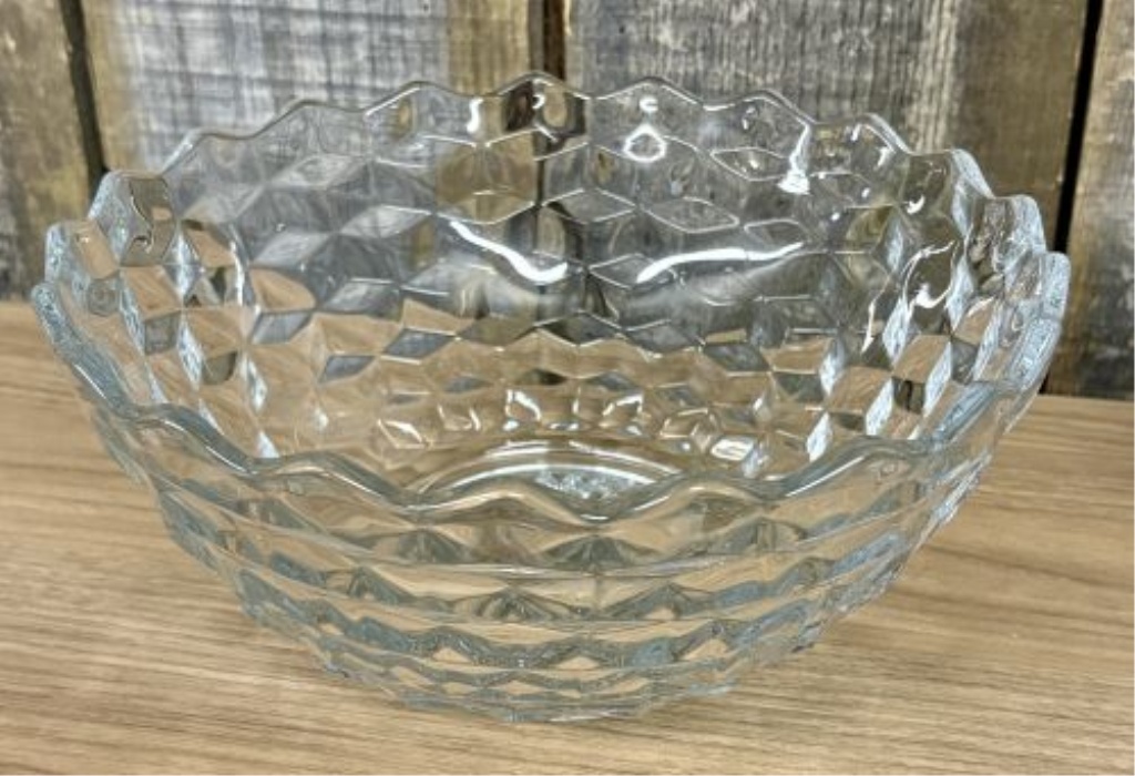 A Set of Five Clear Pressed Glass Tableware Pieces in the Cubist Style